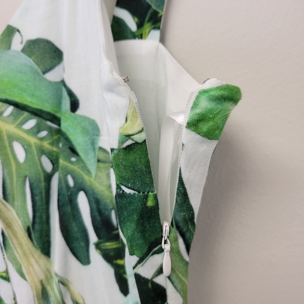 Gianni Bini Monica Palm Leaves Cotton midi dress Ivory Green 0 - Picture 6 of 11